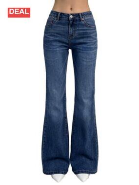Women's Flare Bell Bottom Jeans Wide Leg Stretchy Denim Pants